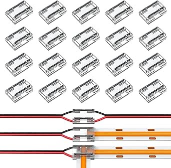COB LED Light Connectors 10mm 2Pin 20pcs 9 in 1 LED Strip Connector, 9 types connection methods Tape Light Connector, Transparent Solderless No Dark Area for IP20 COB & Some of SMD Light Strip