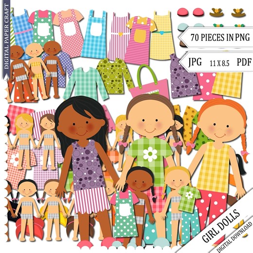 Paper Doll Set: Printable Cut-outs Girl Dolls Various Hair Styles (digital Download) Multicultural, Home Craft, Kids Project - Etsy