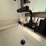 Gold Bathroom Faucet with Sprayer - Brushed Gold Bathroom Faucets for Sink 1 Hole or 3 Holes, 4 Mode Single Handle Vanity Faucet Waterfall Bathroom Faucet with Pull Down Sprayer (No Drain)