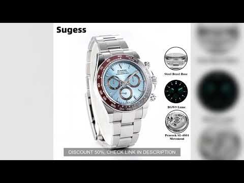 Sugess Diving Mens Watch Panda Automatic Mechanical Chronograph Movement Wristwatches Waterproof Cer