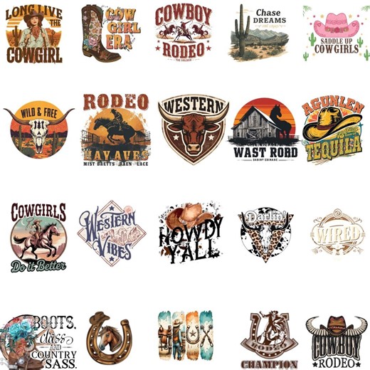 Retro Western Cowgirl Cowboy PNG Bundle, Rodeo Sublimation Designs (digital Download) - Etsy