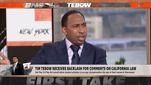 Stephen A. Smith defends Tim Tebow after he took a strong stance against California’s “Fair Pay to Play Act.” | ESPN First Take