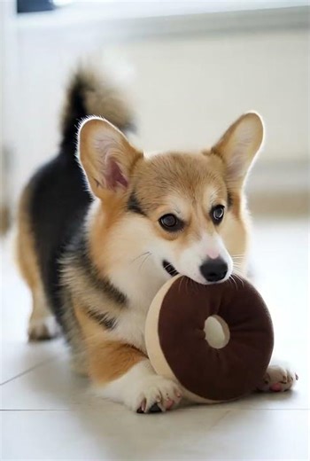 Corgi Puppy Playing with Donut Toy - Cute Dog Moments 🐶
