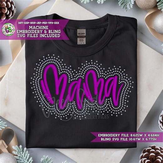Mama Bling Machine Embroidery SVG Design | Hand Lettered Mama Dst | Mama Pes | Rhinestone & Embroidery Mama Dst | Mama Pes | Mama Bling Svg - Etsy