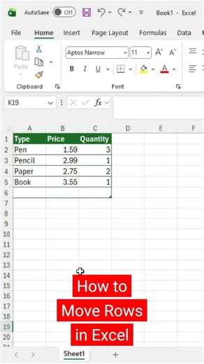 How to Move Rows in Excel #excel #spreadsheet #exceltips