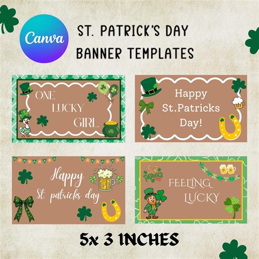 St. Patrick's Day Banner Template Mockup | St. Patty's Day Party Decor | Editable Canva Digital Download - Etsy