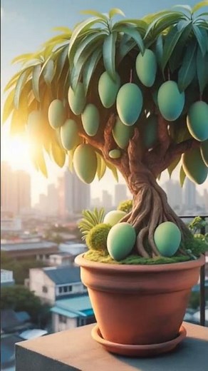 The mango bonsai plant lives on the rooftop terrace #plants #growsomething #soillessgrowing #easy