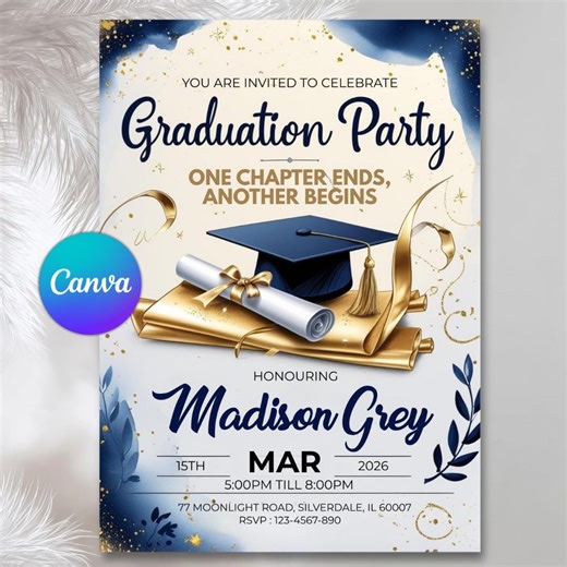 Graduation Party Invitation, Class of 2025 Invite, Blue Graduation Announcement, Self-editable Digital Download, Printable Grad Card - Etsy