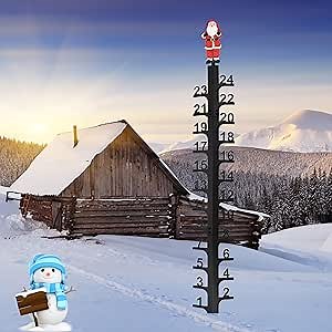 Color Santa Claus Snow Gauge Outdoor, 24 Inch Iron Art Snow Measuring Stick, Christmas Decorations Yard Stake, Snow Depth Measuring Device, Winter Snowflake Ruler Snowfall Measuring Gauge