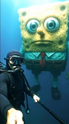 🌊Diver Meets SpongeBob Squarepants and is very spooked out💀🧽#spooky #creepy #spongebob
