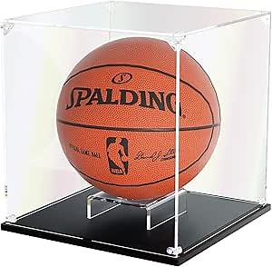 Basketball Display Case, Clear Acrylic Display Box for Full Size Basketball, Stand for Autographed Ball Showcasing, Watch The Video to Assemble (10.6x10.6x11.8 inch, 27x27x30 cm)