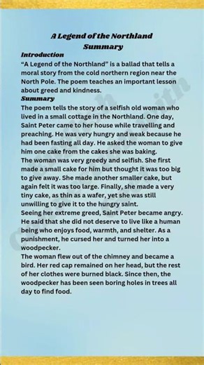 A Legend of the Northland Summary in English | Class 9 Beehive Poem 5 | CBSE Exam Ready