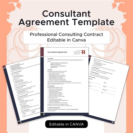 Consultant Agreement Template | Professional Consulting Contract | Editable in Canva - Etsy Australia