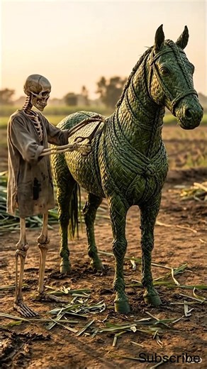 Human Skeleton Crafts Horse From Leaves & Flies Away 🔥 Unbelievable #cow #art #ai