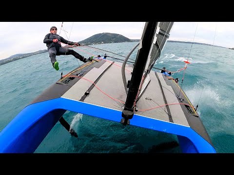 Capsize during Sailspeedmaster record attempt - 50kmh gusts - A-Class foiling catamaran