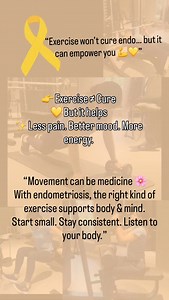 “Living with endometriosis means listening to your body. 🌸 Exercise isn’t a cure, but gentle movement can ease pain, reduce inflammation, and lift your mood. 💛 Walk, stretch, yoga, or low-impact workouts – choose what feels right for YOU. Because every step counts. ✨ #Endometriosis #EndoWarrior #MoveForRelief #EndoStrong” | Dr Vimee Bindra - Robotic / Laparoscopic Pelvic and Endometriosis Surgeon
