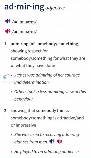 Unlocking the Meaning of 'Admiring' 🌟 Discover the meaning of 'admiring' with real-life examples! Join the conversation and share your thoughts. What do you admire most? Let's discuss! #admiring #english #languagelearning #LearnOnTikTok #wordoftheday