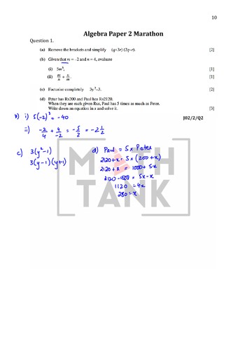 Algebra Paper 2 - O Level/IGCSE Mathematics (Solved) | Teaching Resources