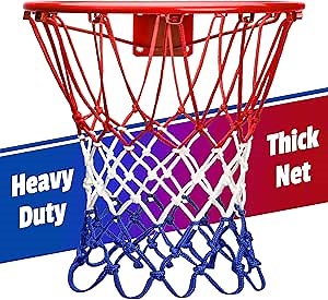 Basketball Net - Professional Basketball Net Replacement Outdoor 7.19 Oz with 21inches Durable 12 Loops - Standard Basketball Hoop Net Fits 12 Loops Heavy Duty - Red, White & Blue