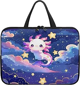 Galaxy Axolotl Laptop Case Star Slim Portable Monitor Protective Cover with Top Handle, Traveling Computer Carrying Bag Laptop Sleeve, 12 Inch Laptop Handbag for Daily Office Use