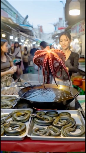 1.8K views | Exotic eats only. From the ocean's tentacles to the jungle's curves, this market has it all. An unforgettable, slightly terrifying, feast for the senses! ️ #ExoticFood #DareToEat #Octopus #Python #SnakeMeat #UnusualFood #DeepFried | Asian Street Food Bazaar | Facebook