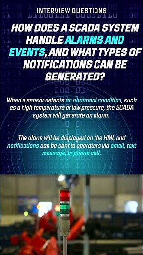 How does a SCADA system handle alarms and events, and what types of notifications can be generated