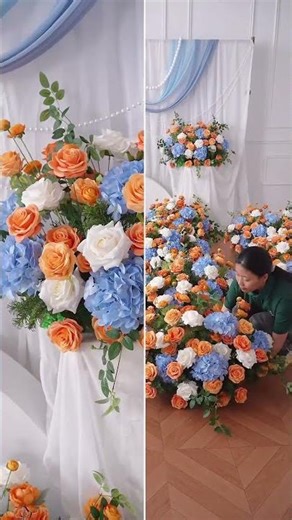 A9056 Orange Rose Blue Hydrangea Hanging Flower Window Display Wedding Supplies #wedding #rose #diy