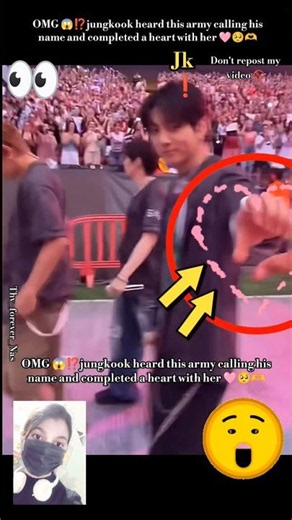 OMG😱⁉️jungkook heard this army calling his name & completed a heart with her🩷🥺🫶#bts#shorts#jungkook