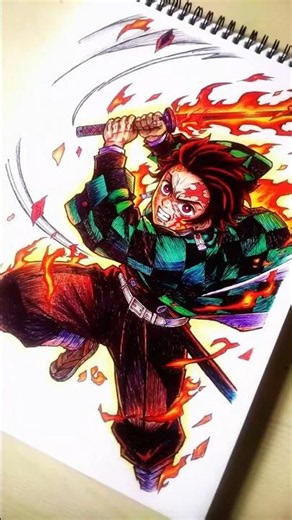 Day 17: Drawing Tanjiro’s Hinokami Kagura! 😭🔥 #drawing #art #demonslayer