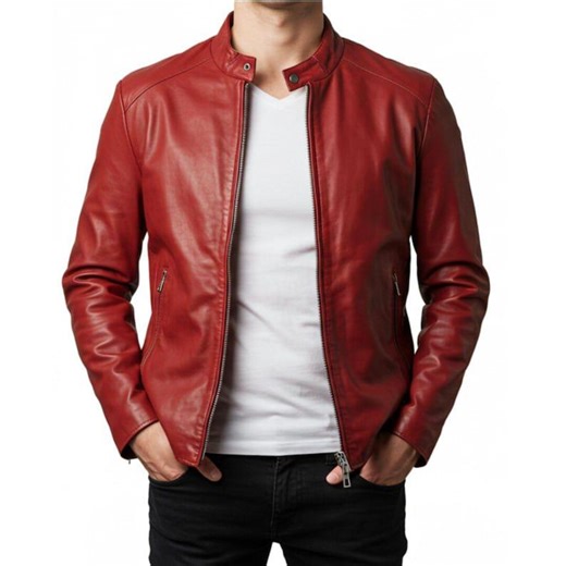 Men's Red Leather Cafe Racer Jacket: Handmade Sheepskin Biker Coat - Etsy Canada