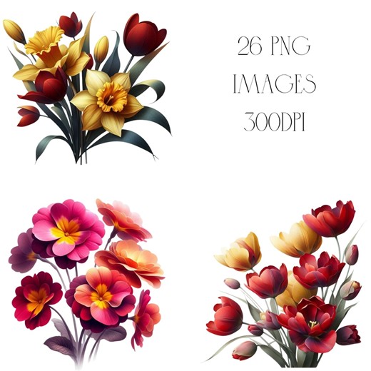 Spring Flower Clipart Set, Floral PNG Images (digital Download, Commercial Use) - Etsy