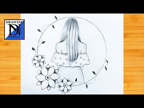 How to draw a girl backside with circle frame | Pencil sketch tutorial for beginner | Easy drawing