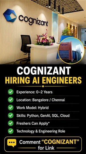 🚀 Cognizant Hiring AI Engineers Role | Python, GenAI, SQL, Cloud | 0–2 Years Experience 🔥 #job
