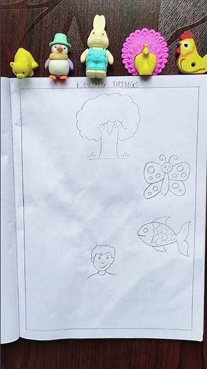 how to draw easy living things drawing 🦚🌳🐟🦜 #drawing #shorts