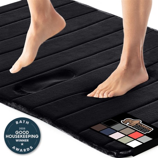 GORILLA GRIP Bathroom Rug, Soft Absorbent Memory Foam Shower Floor Mat, 24x17 Black