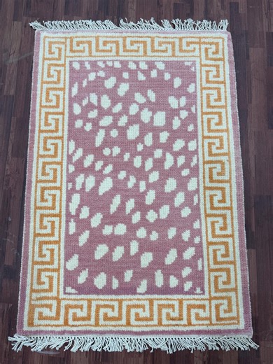 Handmade Wool Rug, Pink Greek Key Border, Soft Nursery Carpet, Custom Size Available - Etsy