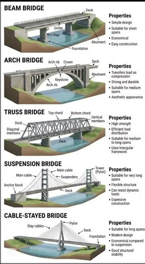 Types of Bridge | Basic knowledge for Civil Engineering | #shorts #civilengineering #knowledge