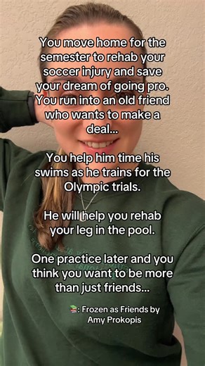 Amy Prokopis | Fantasy Romance Author on Instagram: "📚: Frozen as Friends by Amy Prokopis He gives her swimming lessons to help rehab her soccer injury. She times his swims as he trains for the Olympic trials. Now she wants to be more than friends. Margot Sinclair had her entire life planned out until the car accident last Christmas. With her D1 soccer career on hold and her goal of going pro, she packed up her dorm room to move home and work with a specialist to heal her injury for good. Dax K