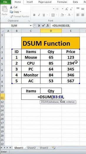 DSUM Function in Excel | Sum Database Values That Match Criteria