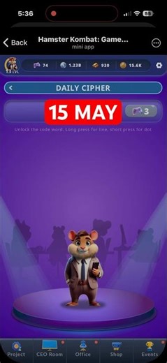 Hamster Kombat Dev Game Daily Cipher 15 May | Hamster Kombat Daily Cipher Code I Daily Combo |