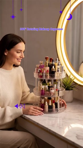 Panzy Home Makeup Organiser Rotating Large Capacity 360 Degree Cosmetics Organizer, Spinning Make up Stand, Clear Skincare Makeup Carousel Vanity Racks Steel Stainless