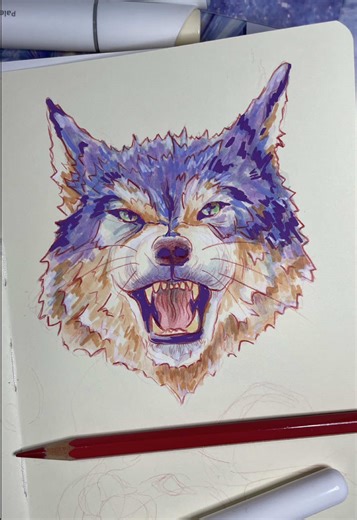 Wolf Drawing in Mixed Media: Explore Color and Details
