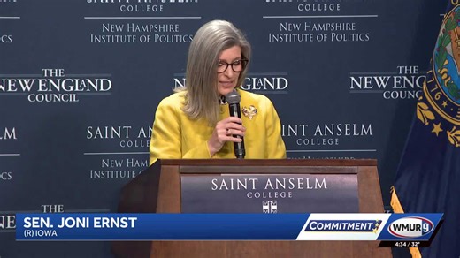 Senator Joni Ernst speaks at politics and eggs event at New Hampshire Institute of Politics