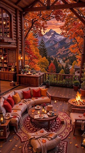 Cozy Fall Cabin Porch Fireplace Crackling & Relaxing Autumn Breeze 🍁 #fireplaceambience #relax