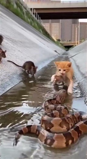 👉 Tiny Kitten vs Big Snake 😱🐱🐍 | Fearless Fight in Water!