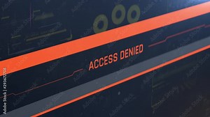 Access denied, fingerprints scanning process, authorization fail, system search. Biometric authentication, security check