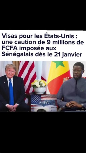 À compter du 21 janvier 2026, les citoyens sénégalais souhaitant se rendre aux États-Unis devront s’acquitter d’une caution financière pouvant atteindre 15 000 dollars, soit environ 9 millions F CFA, en plus des frais habituels de demande de visa. L’annonce a été faite ce mardi 6 janvier 2026 par le département d’État américain, dans un contexte de durcissement assumé de la politique migratoire sous l’administration Trump. Cette nouvelle mesure ne concerne pas uniquement le Sénégal. Elle s’inscr