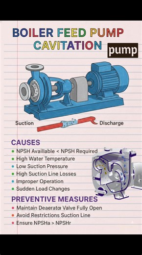 *Boiler Feed Pump Cavitation* 💧🔥 Steaming issue! 😊 - *Causes*: low NPSH, high suction lift, poor water quality - *Effects*: damage, noise, reduced flow, efficiency loss - *Prevention*: increase NPSH, reduce suction lift, improve water treatment - *Solutions*: redesign suction piping, add booster pump, optimize operation Want to know about troubleshooting or specific pump types? 🤔 #BoilerFeedPump #Cavitation #PowerPlant | Fire-fighting and Fire Alarm system