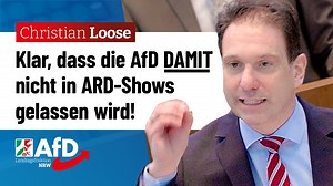 Klar, dass die AfD DAMIT nicht in ARD-Shows gelassen wird! Noch kein einziger AfD-Politiker war in ganz 2023 in Talkshows von ARD und ZDF zu sehen. Und wenn man in der Rede von Christian Loose, MdL hört, was die AfD mit den Öffentlich-Rechtlichen vorhat, wird auch schlagartig klar, warum das so ist! | AfD-Fraktion NRW