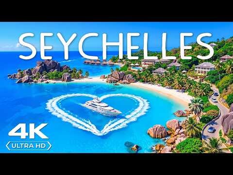 Seychelles 4K Aerial 🇸🇨 | Giant Granite Rocks, Turquoise Lagoons & Island Paradise